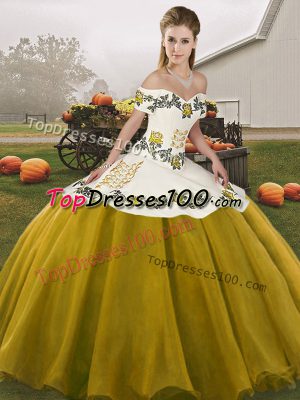 Brown Ball Gowns Organza Off The Shoulder Sleeveless Embroidery Floor Length Lace Up Vestidos de Quinceanera
