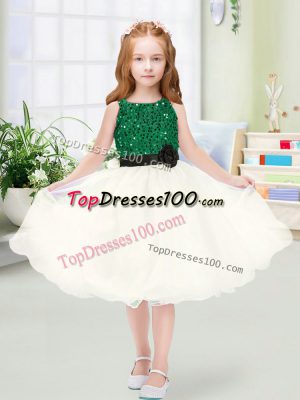 Champagne A-line Sequins and Hand Made Flower Toddler Flower Girl Dress Zipper Organza Sleeveless Knee Length