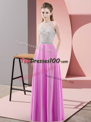 Colorful Sleeveless Satin Floor Length Backless Homecoming Dress in Lilac with Beading
