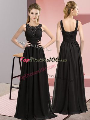 Black Chiffon Zipper Scoop Sleeveless Floor Length Vestidos de Damas Beading and Appliques