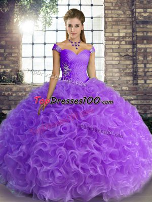 Floor Length Lavender Vestidos de Quinceanera Fabric With Rolling Flowers Sleeveless Beading