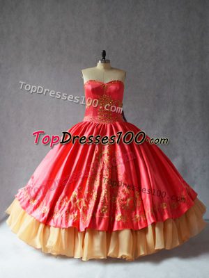 Floor Length Ball Gowns Sleeveless Coral Red Quinceanera Gown Lace Up