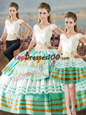 Best Apple Green Lace Up Quinceanera Dresses Embroidery and Ruffled Layers Sleeveless Floor Length