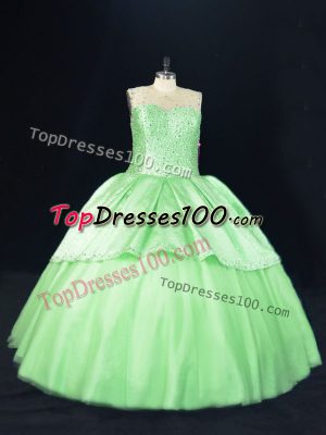 Ball Gowns Beading Quince Ball Gowns Lace Up Tulle Sleeveless Floor Length