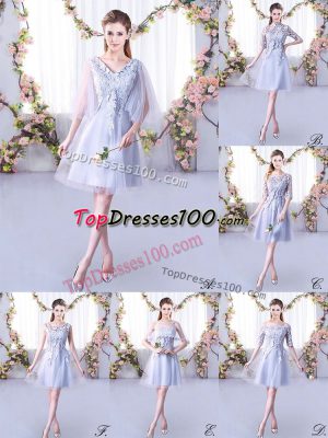 Grey V-neck Lace Up Lace Dama Dress Sleeveless