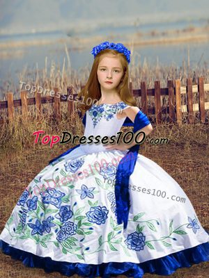 Ball Gowns Little Girls Pageant Dress Wholesale White Off The Shoulder Satin Sleeveless Floor Length Lace Up