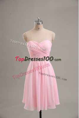 Gorgeous Baby Pink Empire Sweetheart Sleeveless Chiffon Knee Length Zipper Ruching Dress for Prom
