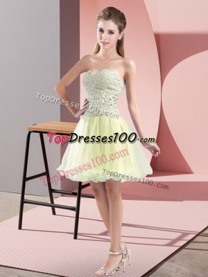 Yellow Green Tulle Zipper Sweetheart Sleeveless Mini Length Prom Gown Beading