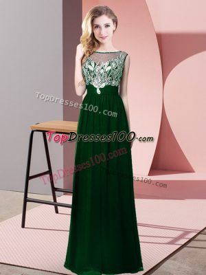 Green Empire Chiffon Scoop Sleeveless Beading Floor Length Backless Dress for Prom