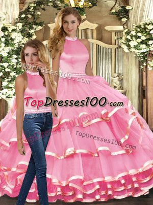 Floor Length Ball Gowns Sleeveless Pink 15 Quinceanera Dress Backless