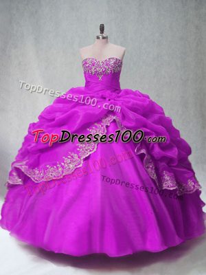 On Sale Fuchsia Sleeveless Floor Length Beading and Appliques Lace Up Quinceanera Dress