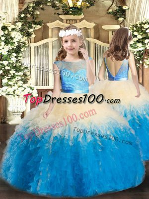 Multi-color Backless Scoop Lace and Ruffles Child Pageant Dress Lace Sleeveless