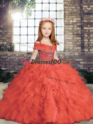 Red Sleeveless Beading Floor Length Custom Made Pageant Dress