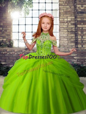 Modern Pageant Dresses Party and Military Ball and Wedding Party with Beading Halter Top Sleeveless Lace Up