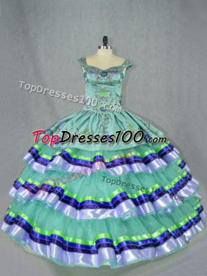Romantic Apple Green Sweet 16 Quinceanera Dress Sweet 16 and Quinceanera with Embroidery and Ruffled Layers Straps Sleeveless Lace Up