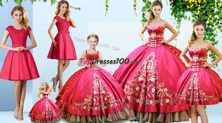 Hot Pink Sweet 16 Dresses Sweet 16 and Quinceanera with Embroidery Sweetheart Sleeveless Lace Up