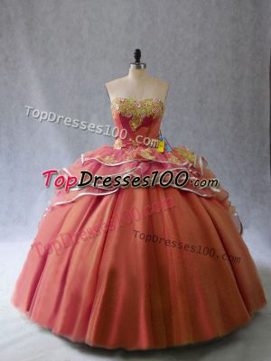 Rust Red Sweet 16 Dresses Sweetheart Sleeveless Brush Train Lace Up