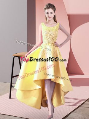 Yellow Sleeveless Satin Zipper Bridesmaid Gown for Wedding Party