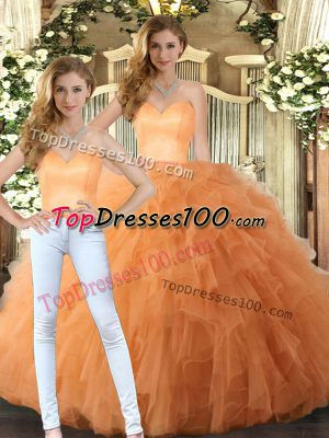 Orange Two Pieces Ruffles Vestidos de Quinceanera Lace Up Tulle Sleeveless Floor Length