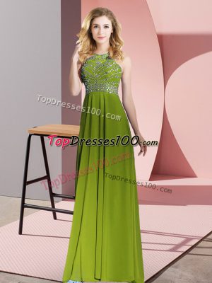 Dynamic Chiffon Sleeveless Floor Length Prom Evening Gown and Beading