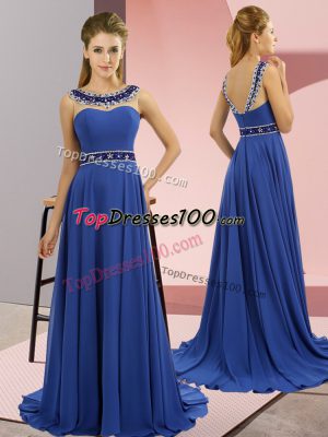 Empire Sleeveless Royal Blue Prom Dress Brush Train Zipper