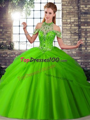 Colorful Sleeveless Beading and Pick Ups Lace Up Vestidos de Quinceanera with Brush Train
