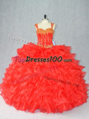 Fantastic Organza Sleeveless Floor Length Quinceanera Gown and Beading and Ruffles