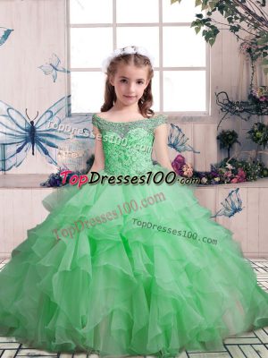 Customized Scoop Sleeveless Organza Little Girl Pageant Dress Beading and Ruffles Lace Up