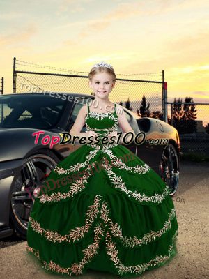 Affordable Sleeveless Floor Length Embroidery Lace Up Pageant Dress Wholesale with Dark Green