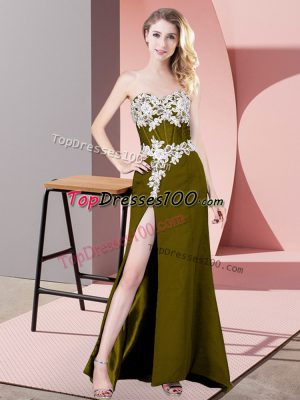 Olive Green Column/Sheath Sweetheart Sleeveless Chiffon Floor Length Zipper Lace and Appliques Evening Dress