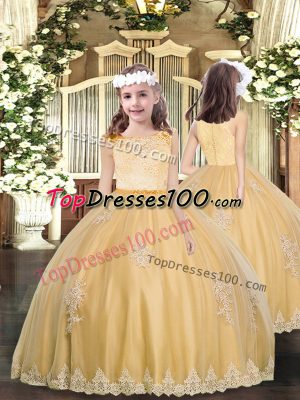 Scoop Sleeveless Tulle Girls Pageant Dresses Appliques Zipper