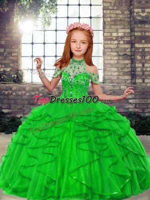 Ball Gowns Beading and Ruffles Pageant Dress Wholesale Lace Up Tulle Sleeveless Floor Length