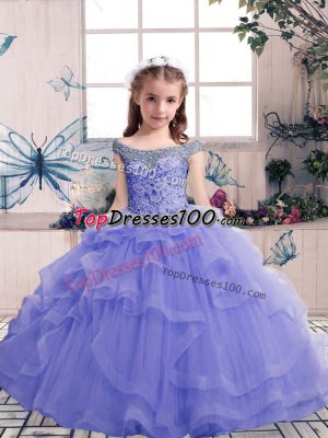 Low Price Lavender Lace Up Scoop Beading Kids Pageant Dress Tulle Sleeveless