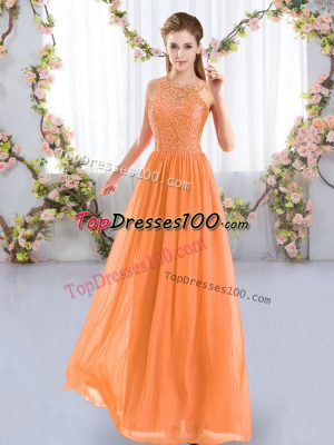 Fantastic Orange Empire Scoop Sleeveless Chiffon Floor Length Zipper Lace Bridesmaids Dress