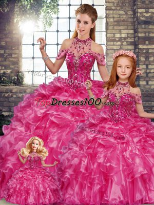Deluxe Organza Sleeveless Floor Length Quinceanera Gowns and Beading and Ruffles