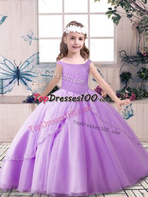 Graceful Tulle Sleeveless Floor Length Little Girl Pageant Dress and Beading