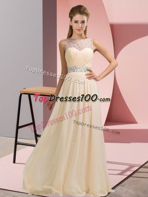 Edgy Champagne Chiffon Backless Prom Dresses Sleeveless Floor Length Beading
