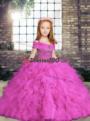 Lilac Straps Lace Up Beading and Ruffles Custom Made Pageant Dress Sleeveless