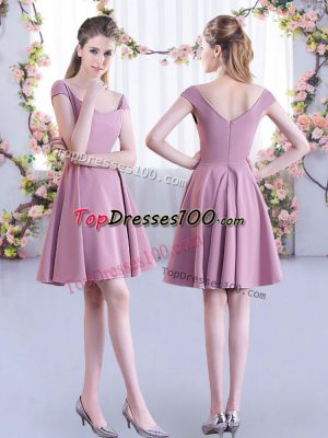 A-line Quinceanera Court Dresses Pink Straps Chiffon Cap Sleeves Mini Length Zipper