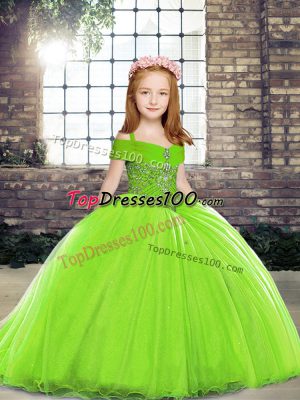 Sleeveless Brush Train Lace Up Beading Little Girls Pageant Dress Wholesale