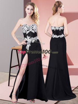 Column/Sheath Dress for Prom Black Sweetheart Chiffon Sleeveless Floor Length Zipper