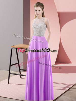 Beauteous Scoop Sleeveless Backless Dress for Prom Lavender Satin