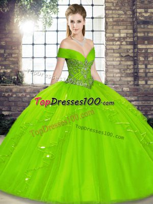 Floor Length Lace Up 15 Quinceanera Dress for Military Ball and Sweet 16 and Quinceanera with Beading and Ruffles
