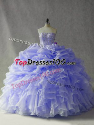Lavender Ball Gown Prom Dress Strapless Sleeveless Brush Train Lace Up