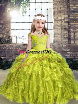 Organza Sleeveless Floor Length Pageant Dresses and Beading and Ruffles