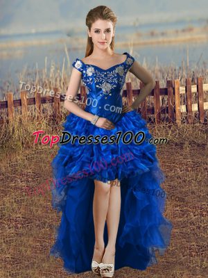 Beauteous Sleeveless Embroidery and Ruffles Lace Up Juniors Evening Dress