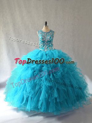 Admirable Beading and Ruffles Sweet 16 Dresses Baby Blue Lace Up Sleeveless Floor Length