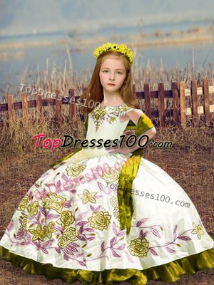Embroidery Little Girls Pageant Gowns White Lace Up Sleeveless Floor Length