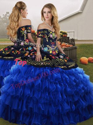 Sleeveless Lace Up Floor Length Embroidery and Ruffled Layers Sweet 16 Quinceanera Dress