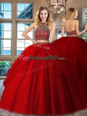 Tulle Sleeveless Floor Length 15th Birthday Dress and Beading